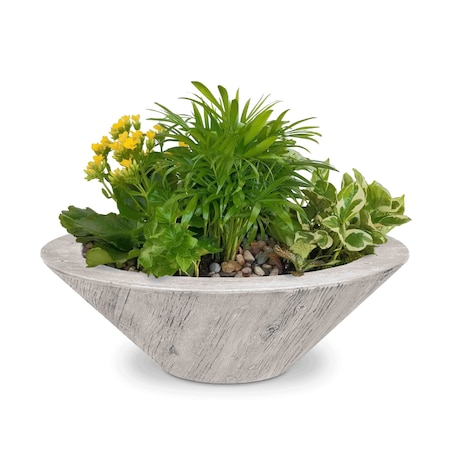 The Outdoor Plus 24 Round Cazo Planter Bowl - Wood Grain GFRC Concrete - Ivory - OPT-24RWGPO-IVY